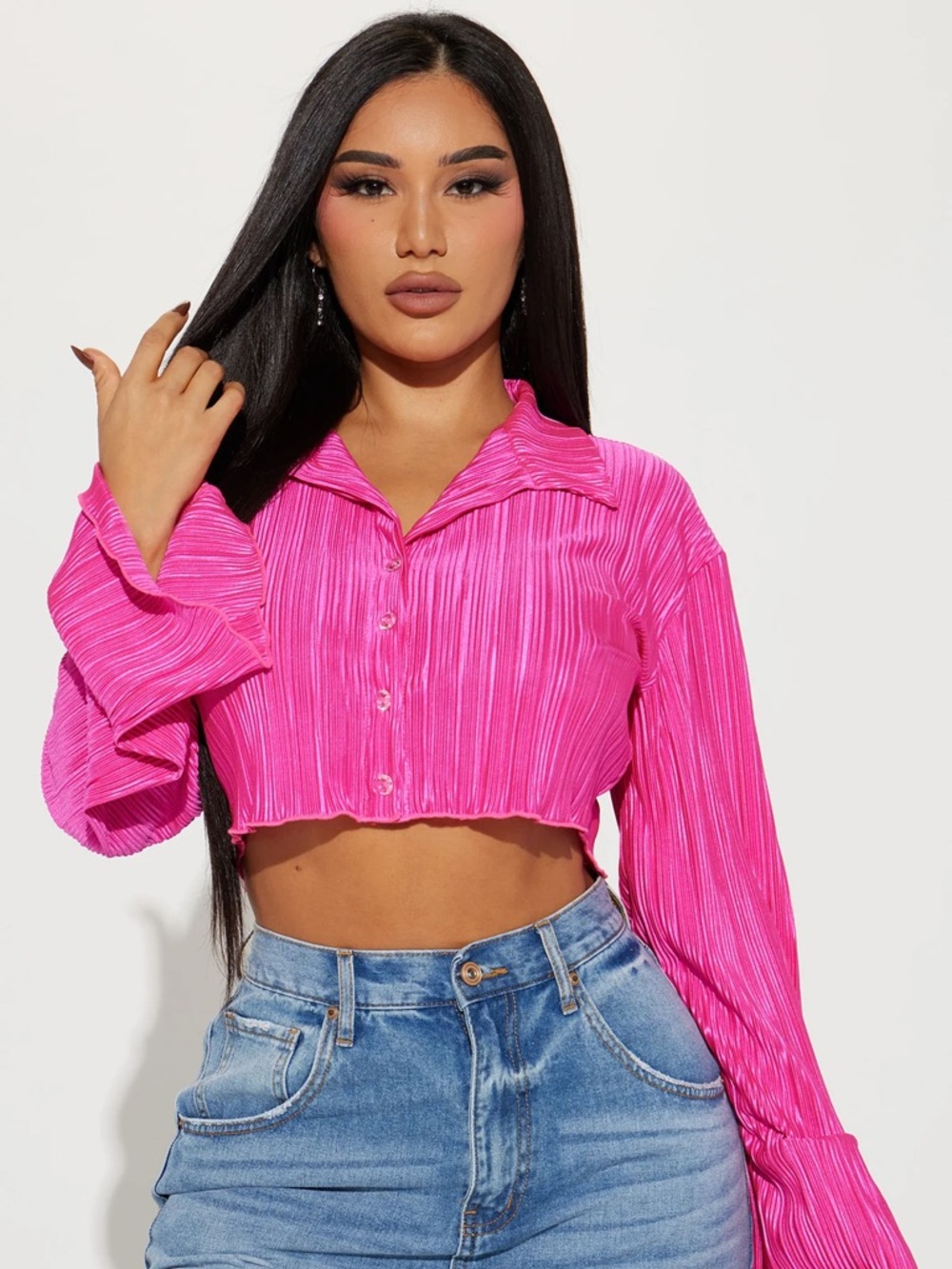 Find Your Love Cropped Shirt - Fuchsia